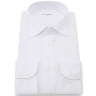 【JOHN PEARSE White】【形態安定】ワイドカラードレスシャツ/ホワイト×ドビーストライプ/Oil guard