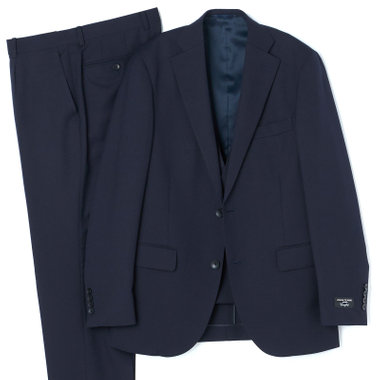 【JOHN PEARSE comfort】【年間】2釦シングルスリーピーススーツ ノータックパンツ ダブルベスト / ネイビー / パンツウォッシャブル ※裾上げ必要