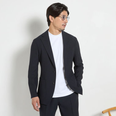 【JOHN PEARSE comfort navy】【春夏】2釦シングルジャケット/ネイビー×ドットエアー＆カラミ織り