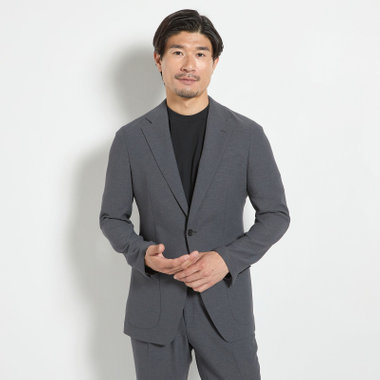 【JOHN PEARSE comfort navy】【春夏】2釦シングルジャケット/グレー×ドットエアー＆カラミ織り