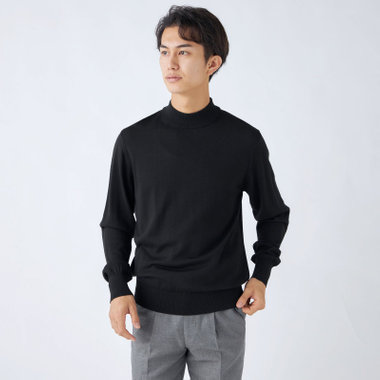 【JOHN PEARSE comfort navy】【秋冬】ハイネックセーター/ブラック/洗える×毛玉レス