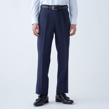 【JOHN PEARSE White】【秋冬】ウール高機能ポリエステルブレンド 1タックスラックス/ネイビー×ハウンドトゥース/ウエストムーブ仕様/ULTRA MOVE/裾上げ必要