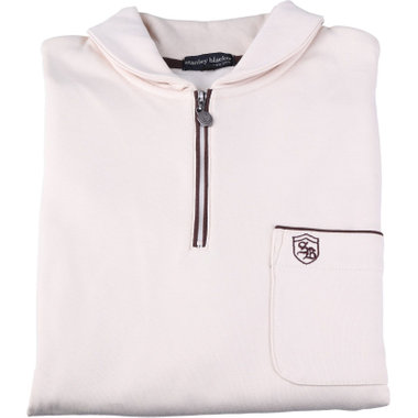 【WEB限定/OUTLET/汚れ・キズ等有】【stanley blacker new york】【長袖】胸刺繍スムースハーフジップカットソー/ベージュ