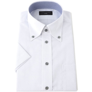 【半袖】【JOHN PEARSE Black】【形態安定】ボタンダウンドレスワイシャツ/グレー×ドビー/襟裏別布/釦.釦付糸：グレー/ULTRA BREATH COOL