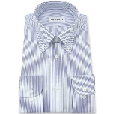 形態安定】ボタンダウンワイシャツ/ホワイト×ネイビーストライプ