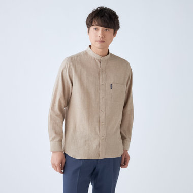 【stanley blacker new york】【長袖】リネンブレンドバンドカラー/ベージュ