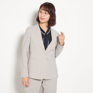 【Diana】【春夏】ノーカラージャケット/グレー×しわ加工麻調合繊/ウォッシャブル＆ストレッチ