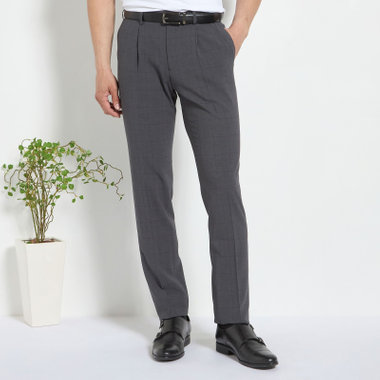 【発送在庫あり】【ファブリーズ認定！抗菌消臭加工】【JOHN PEARSE White】【春夏】1タックパンツ/グレー×グレンチェック/ULTRA MOVE/ウエストムーブ仕様/※裾上げ必要