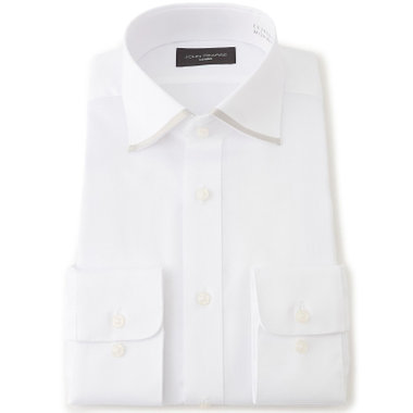 【JOHN PEARSE Black】【形態安定】ワイドカラードレスワイシャツ/ホワイト×ドビー/襟テープ