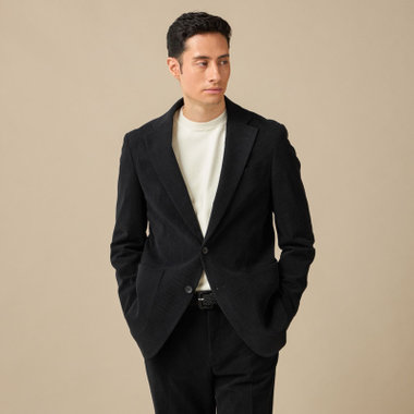 【JOHN PEARSE comfort navy】【秋冬】2釦シングルジャケット セットアップ対応/ブラック×トリコットコーデュロイ/ULTRA MOVE/ ウォッシャブル