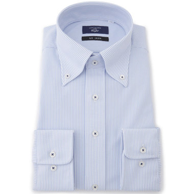 【WEB限定/OUTLET/汚れ・キズ等有】【JOHN PEARSE comfort navy】ボタンダウンカラーワイシャツ/ブルー×ストライプ/ULTRA MOVE「ニット素材」「ノーアイロン」「ストレッチ」「高通気性」