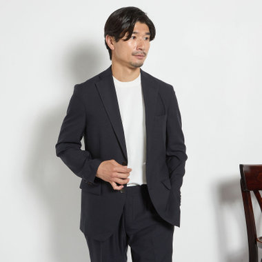 【JOHN PEARSE comfort】【春夏】2釦シングルスーツ 1タック/ネイビー×チェック/ウエストシャーリング/COOL MAX/※パンツ裾上げ済み仕様