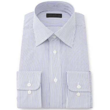 【WEB限定/OUTLET/汚れ・キズ等有】【DUKEMORGAN】【形態安定】ワイドカラーワイシャツ/ホワイト×ネイビーストライプ