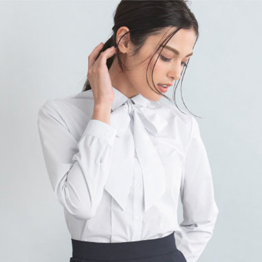 【WEB限定/OUTLET/汚れ・キズ等有】【NATURAL BEAUTY】リボン取り外しブラウス/ペールピンク×ドビー