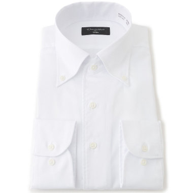 【Donato Vinci Italy Uomo】【STYLISH】【形態安定】【綿100％】ワンピースカラーボタンダウンワイシャツ/ホワイト×ドビーツイル