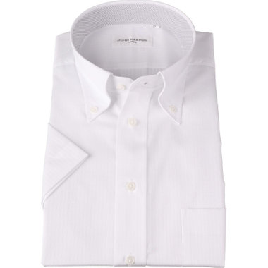 【半袖】【JOHN PEARSE White】【形態安定】ボタンダウンドレスシャツ/ホワイト×ドビーストライプ/襟裏別布/Oil guard