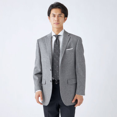 【Donato Vinci Italy】【秋冬】カシミヤブレンド2釦シングルジャケット/グレー×ヘリンボーン/本水牛釦