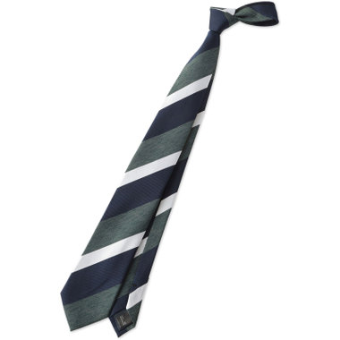 【WEB限定/OUTLET/汚れ・キズ等有】【JOHN PEARSE Black】シルクブレンドストライプネクタイ 7.5cm幅/ネイビー×グリーン