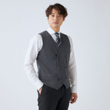 【JOHN PEARSE comfort navy】【秋冬】ニットダブルジレ/グレー/ウォッシャブル