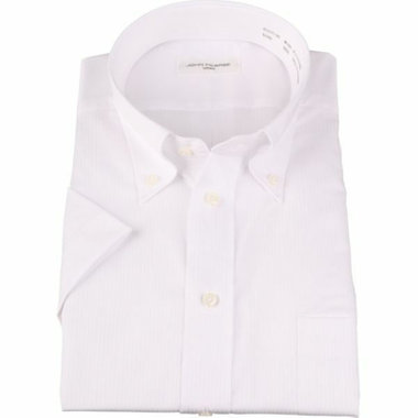 【半袖】【JOHN PEARSE White】【形態安定】ボタンダウンドレスシャツ/ホワイト×ドビーストライプ/吸水速乾