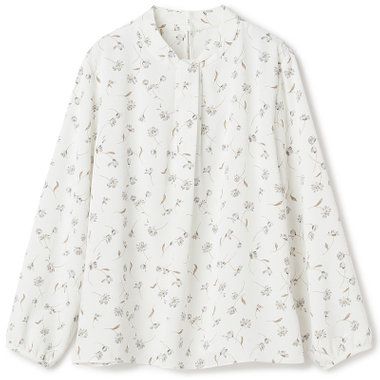 【english girl by J.P./9分袖】ボウタイ風フロントタックブラウス/ホワイト×ボタニカル