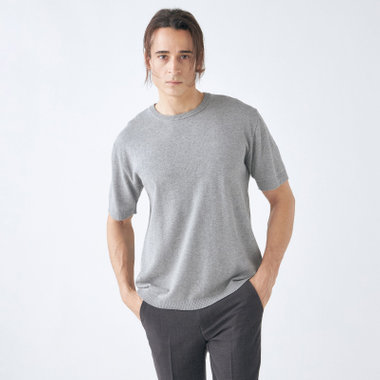 【stanley blacker】【半袖】クルーネックボーダーニット/グレー