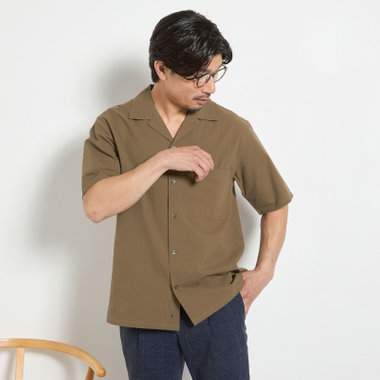 【stanley blacker new york】【半袖】シアサッカーツーウェイシャツ/ブラウン