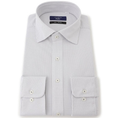 【JOHN PEARSE comfort navy】ワイドカラーワイシャツ/グレー×ドビー/ULTRA MOVE「ニット素材」「ノーアイロン」「ストレッチ」「高通気性」