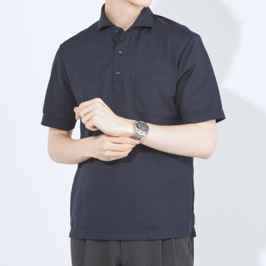【発送在庫あり】【WEB限定】【半袖】【JOHN PEARSE comfort navy】カッタウェイビズポロシャツ プルオーバータイプ/ネイビー/ULTRA MOVE「ニット素材」「ノーアイロン」「ストレッチ」「高通気性」