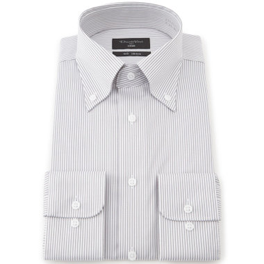 【Donato Vinci Italy Uomo】【スタイリッシュ】ボタンダウンワイシャツ/ホワイト＆グレー×ストライプ/「ULTRA MOVE COTTON」ノーアイロン・ストレッチ・コットン100%