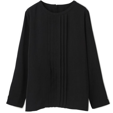 【english girl by J.P./9分袖】ラウンドネックピンタックブラウス/ブラック