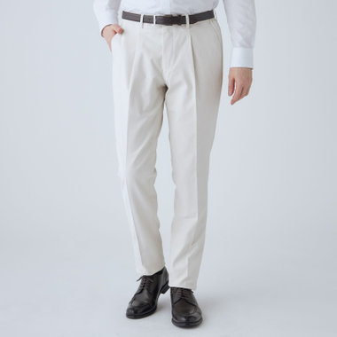 【stanley blacker new york】【春夏】1タックストレッチパンツ/ホワイト/ウエストシャーリング仕様/※裾上げ必要