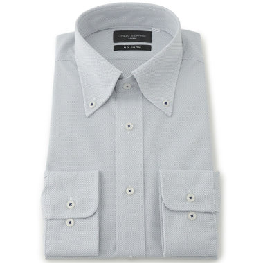 【JOHN PEARSE Black】【ノーアイロン】ボタンダウンドレスワイシャツ/グレー×ドビー/ULTRA MOVE「ニット素材」「ノーアイロン」「ストレッチ」「高通気性」