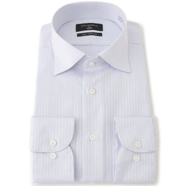 【Donato Vinci Italy Uomo】【STYLISH】【形態安定】【綿100％】ワイドカラードレスワイシャツ/グレー×ドビーストライプ/SILK PROTEIN