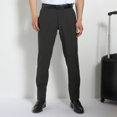【JOHN PEARSE comfort】【春夏】ポリエステル ショートタックパンツ/カーキ×ハウンドトゥース/ウエストムーブ仕様/※裾上げ必要