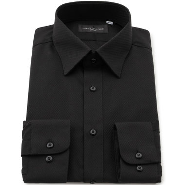 【JOHN PEARSE Black】【SLIM】【形態安定】レギュラーカラーワイシャツ/ブラック×ドビー