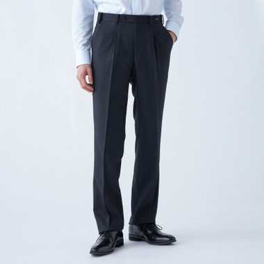 【JOHN PEARSE White】【秋冬】ウール高機能ポリエステルブレンド 1タックスラックス/ダークグレー×シャドーストライプ/ウエストムーブ仕様/ULTRA MOVE//裾上げ必要