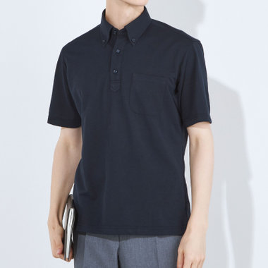 【半袖】【JOHN PEARSE comfort navy】【ノーアイロン】ボタンダウンビズポロシャツ プルオーバータイプ/ネイビー/ULTRA MOVE/ニット素材