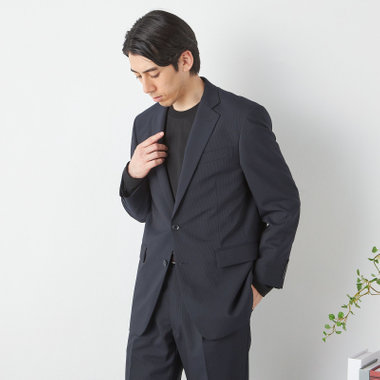 【JOHN PEARSE White】【春夏】2釦シングルスーツ ワンタックパンツ / ネイビー×ストライプ / SHOWER CLEAN / 形状安定 ※裾直し必要