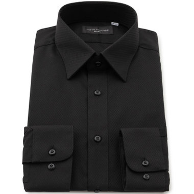 【JOHN PEARSE Black】【SLIM】【形態安定】レギュラーカラーワイシャツ/ブラック×ドビー