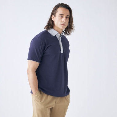 【stanley blacker】【半袖】衿切替ポロ/ネイビー