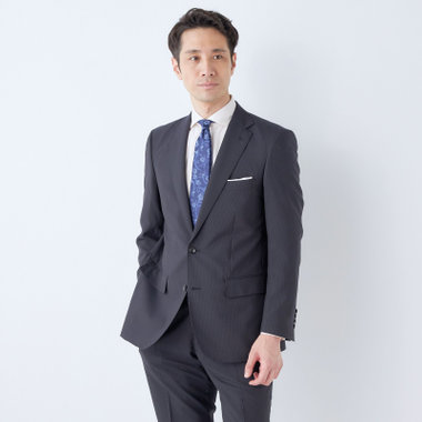【KANSAIMAN collection】【春夏】2釦シングルスーツ ショートタック/ネイビー×ストライプ/ULTRA LIGHT SPEC・シャワークリーン※裾直し必要