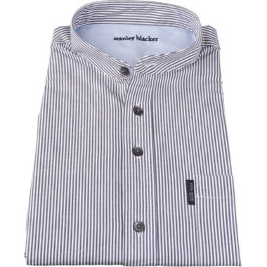 【stanley blacker】【長袖】バンドカラーシャツ/ネイビー＆ホワイト×ストライプ