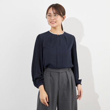 【NATURAL BEAUTY】袖プリーツブラウス/ネイビー