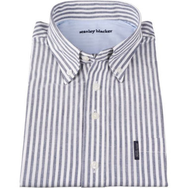 【stanley blacker】【半袖】ボタンダウンシャツ/ネイビー＆ホワイト×ストライプ
