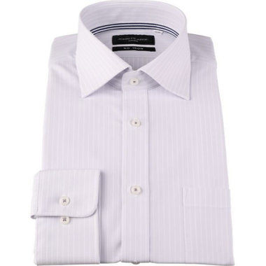 【WEB限定/OUTLET/汚れ・キズ等有】【JOHN PEARSE Black】【ノーアイロン】ワイドカラードレスワイシャツ/グレー×ストライプ/ULTRA MOVE/ニット素材