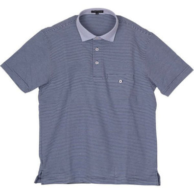 【stanley blacker】【半袖】衿切替ポポロシャツ/ブルー×ネイビーボーダー
