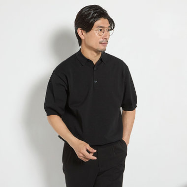 【JOHN PEARSE comfort navy】【半袖】ニットポロ/ブラック
