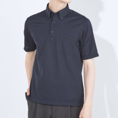 【発送在庫あり】【WEB限定】【半袖】【JOHN PEARSE comfort navy】ボタンダウンビズポロシャツ プルオーバータイプ/ネイビー/ULTRA MOVE「ニット素材」「ノーアイロン」「ストレッチ」「高通気性」