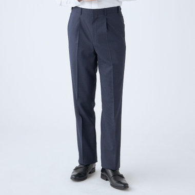 【JOHN PEARSE White】【春夏】ウールブレンド 1タックパンツ/ネイビー×チェック/ウエストムーブ仕様/ULTRA LIGHT SPEC※裾上げ必要